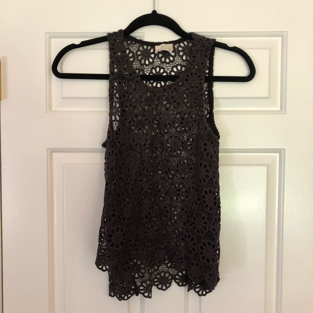 See-thru Crochet Gray Flower Top